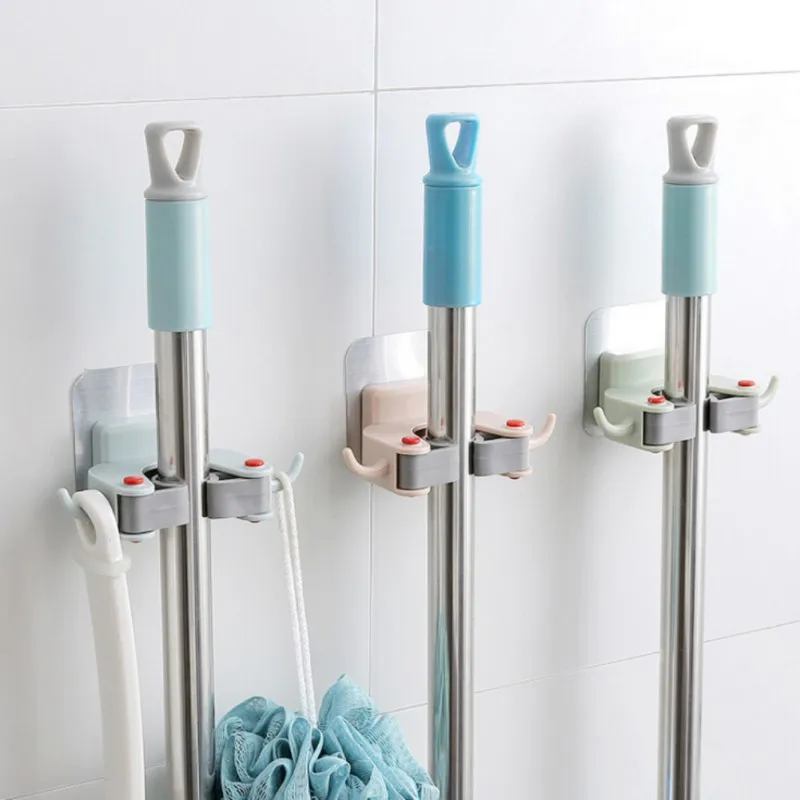 Punch-Free Mop Pylon With Two Hooks Home Storage Organization Holders For Kitchen Bathroom | Дом и сад