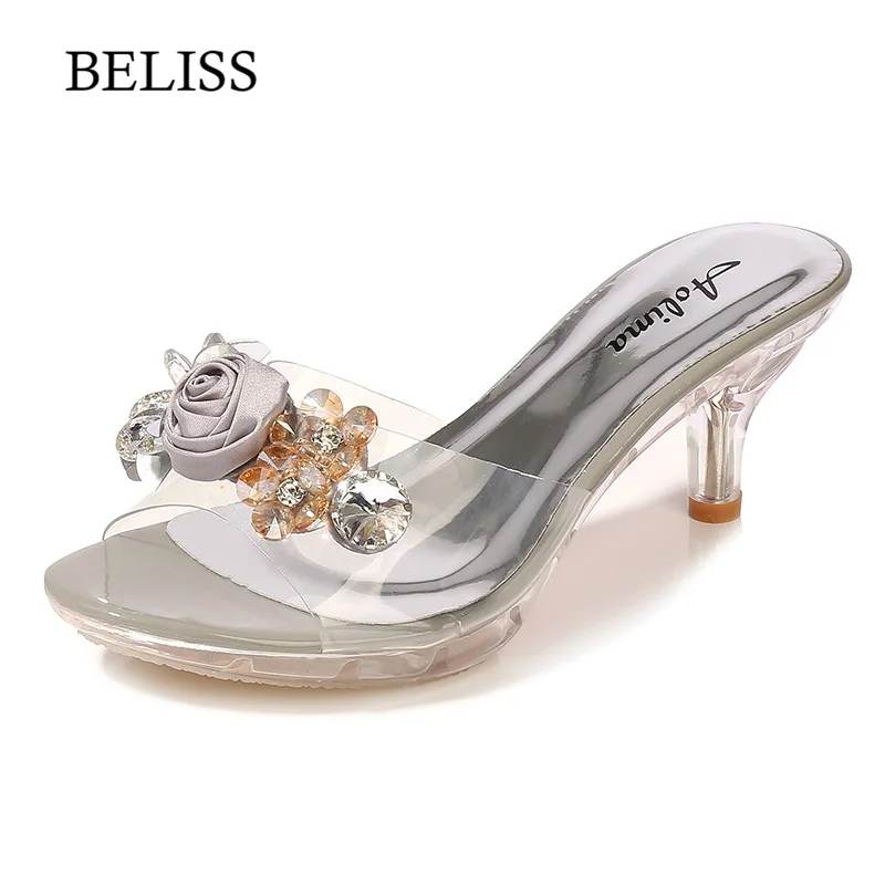 BELISS Women Platform Sandals Transparent Summer Flower Slippers for Woman Nightclub Sexy High heels Slides S53 | Обувь