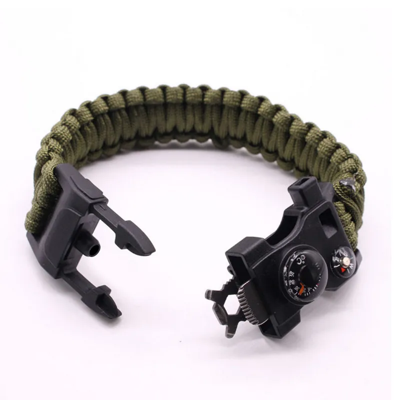Multi-functional Paracord Survival Bracelet Camping Outdoor Gear Whistle Lifesaving Compass thermometer umbrella rope | Спорт и