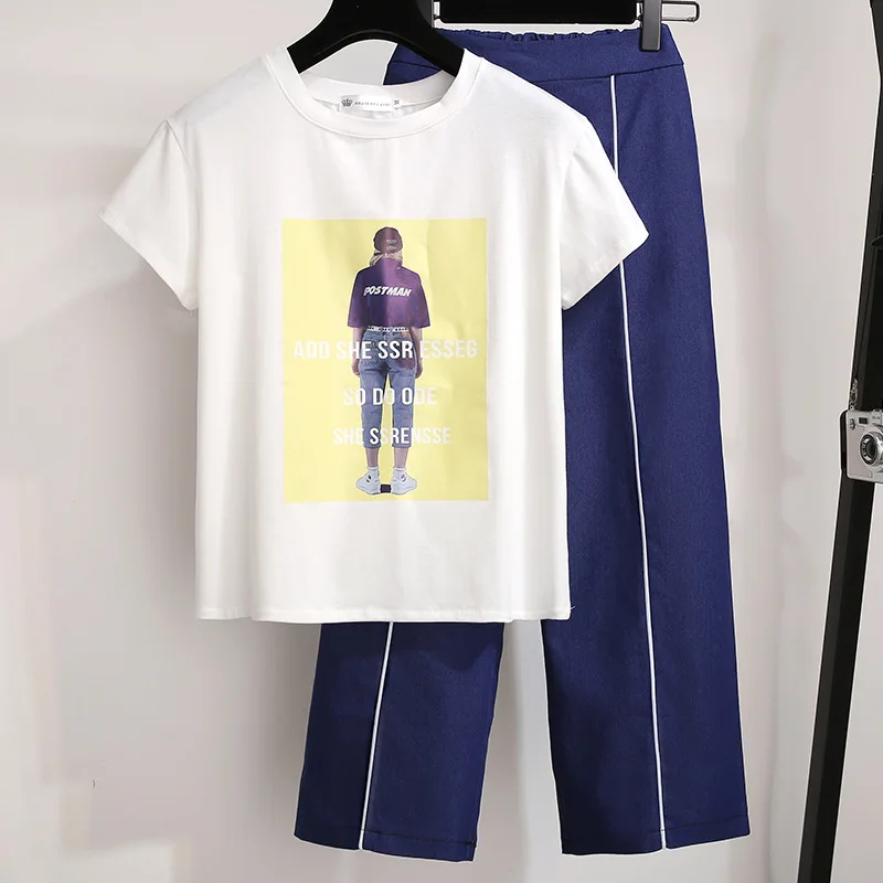 ICHOIX S-2XL 2 Pieses Pants sets women white t shirt two pieces set elegant blue trouser beach outfits 2 pieces summer sets
ICHOIX S-2XL 2 Pieses Pants sets women white t shirt two pieces set elegant blue trouser beach outfits 2 pieces summer sets