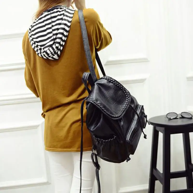 Casual Women Soft PU Leather Backpack Travel Grils School Black | Багаж и сумки