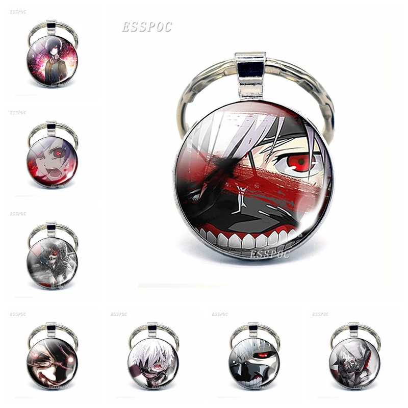 Tokyo Ghoul Kaneki Ken металлические брелки Стеклянные Кабошоны Подвески Аниме цепочки