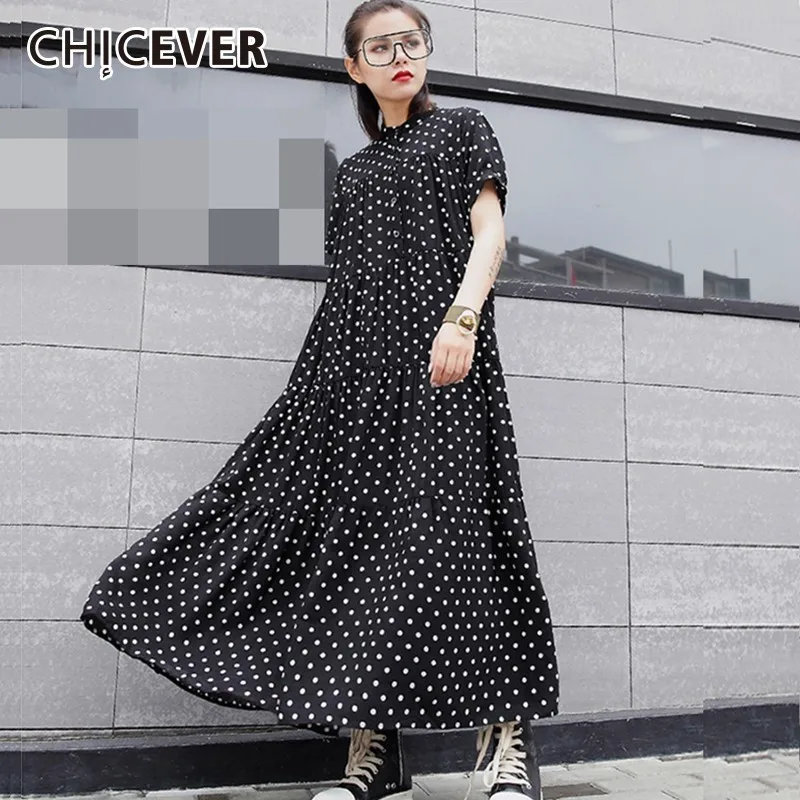 CHICEVER Chiffon Polka Dot Women's Dresses Female Stand Collar Short Sleeve Loose Print Dress For Women Fashion Casual Clothes
CHICEVER Chiffon Polka Dot Women's Dresses Female Stand Collar Short Sleeve Loose Print Dress For Women Fashion Casual Clothes