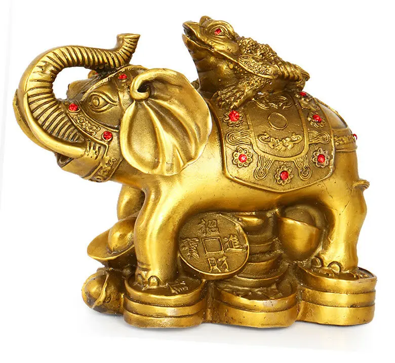 Collectable Chinese Brass Carved Animal Elephant Frog Money Coin Wealth Exquisite Small Statues