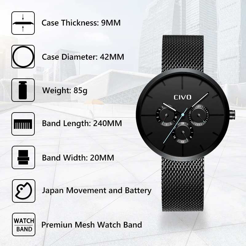 CIVO Top Brand Luxury Reloj Hombre Watches Men Quartz Watch Men Clock Mesh Strap Waterproof Date Sport Watch Relogio Masculino
CIVO Top Brand Luxury Reloj Hombre Watches Men Quartz Watch Men Clock Mesh Strap Waterproof Date Sport Watch Relogio Masculino