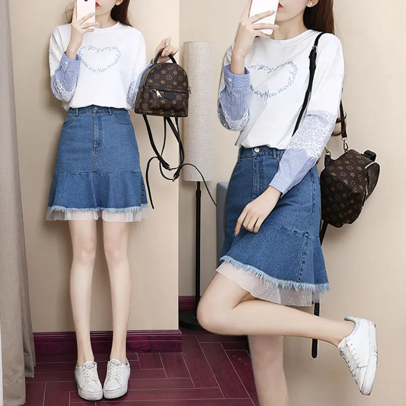 New 2019 Spring Two-Piece Clothing Set Korean Fashion White O Neck Sweatshirt & Denim Skirt Suit Casual Outfit Women Vestido
New 2019 Spring Two-Piece Clothing Set Korean Fashion White O Neck Sweatshirt & Denim Skirt Suit Casual Outfit Women Vestido
