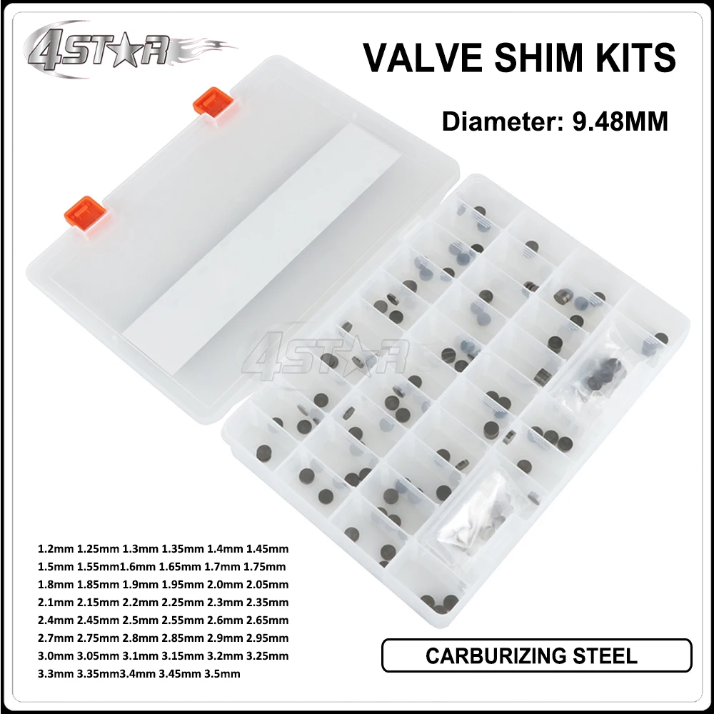 Motorbike 141Pcs 9.48mm Carburizing Steel Valve Shim Kit For KAWASAKI ZX11 ZX12R ZX14 ZX750H VN800 VN900 ZR750 ZZR1200 GSX1300BK
Motorbike 141Pcs 9.48mm Carburizing Steel Valve Shim Kit For KAWASAKI ZX11 ZX12R ZX14 ZX750H VN800 VN900 ZR750 ZZR1200 GSX1300BK