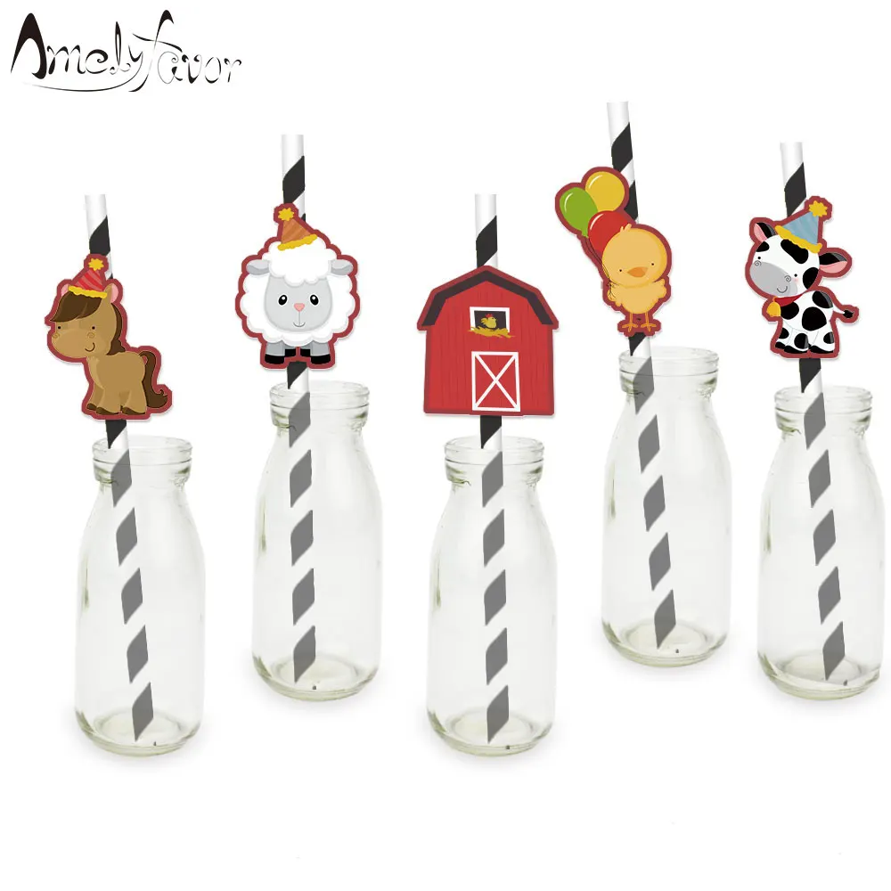 

Farm Animals Straw 25PCS Paper Straws Birthday Party Festive Supplies Decoration Paper Drinking Straws Holiday Straws