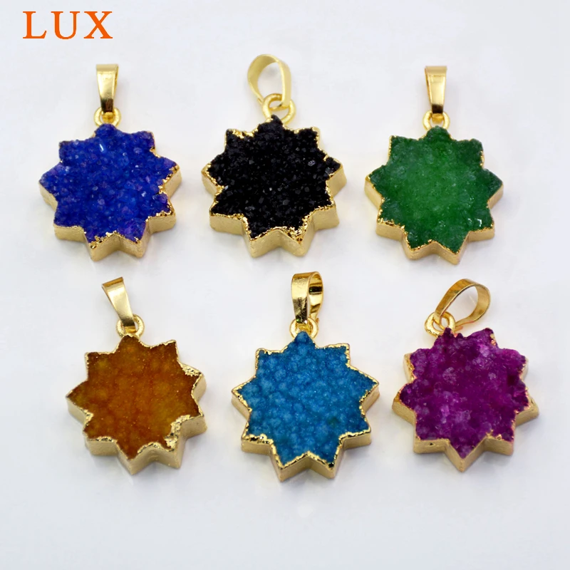 Gold Bezel Natural Rainbow Agates Druzy Geode Star Pendant Raw Geode Crystals Charm Handmade Gem stone Jewelry Bead Craft
Gold Bezel Natural Rainbow Agates Druzy Geode Star Pendant Raw Geode Crystals Charm Handmade Gem stone Jewelry Bead Craft