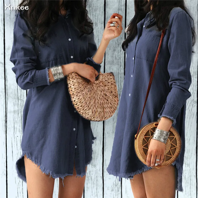 Fashion Autumn Women Dress Lady Long Sleeve Denim Shirt Dress Casual Turn-down Collar Women Dresses Tassels Loose Party Clothes
Fashion Autumn Women Dress Lady Long Sleeve Denim Shirt Dress Casual Turn-down Collar Women Dresses Tassels Loose Party Clothes