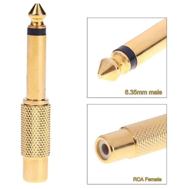 Gold 6.35mm 1/4in Mono Male Jack to RCA Female Plug Audio Adapter Connector | Электроника