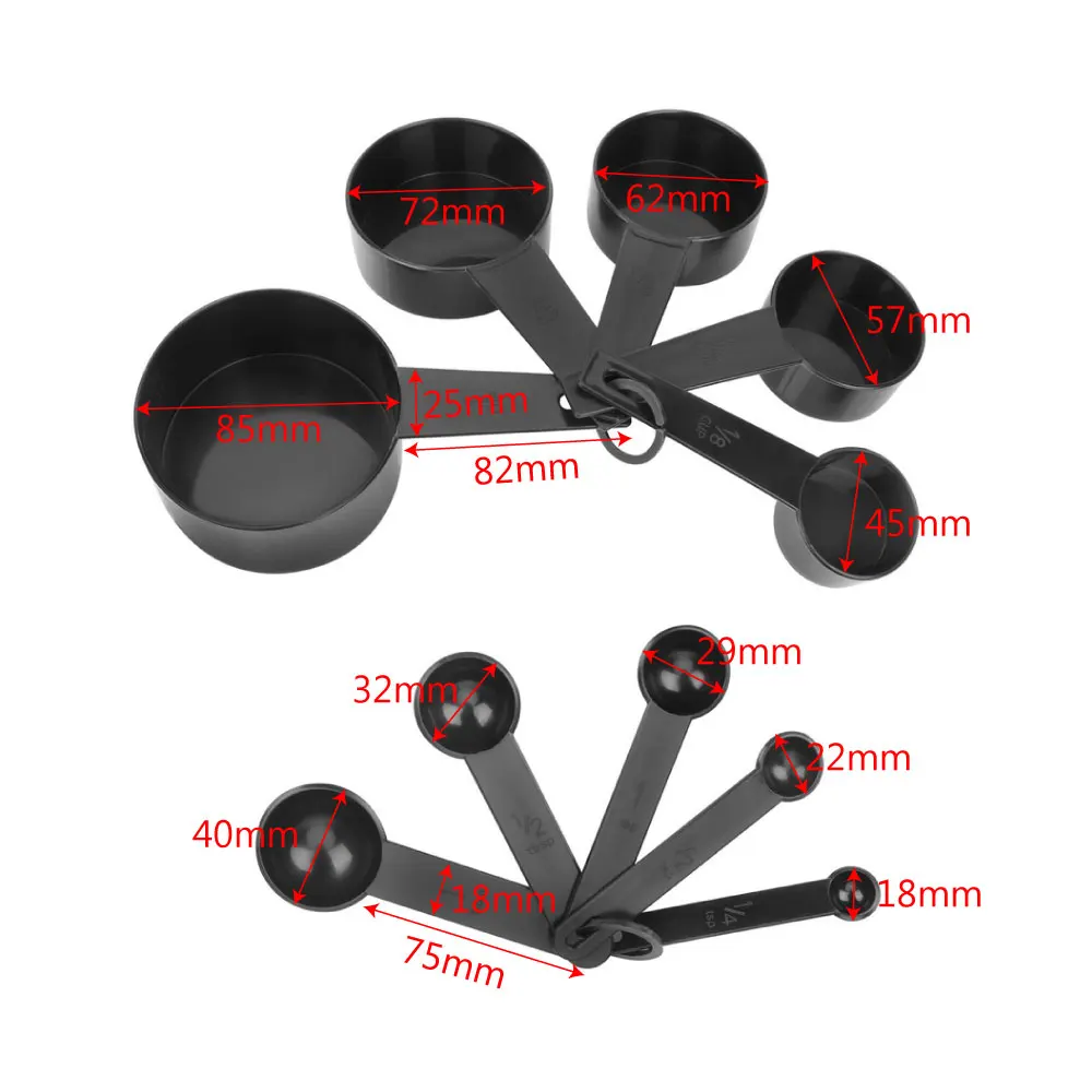 HOOMIN Kitchen Measuring Tool Black Color 10pcs Measuring Cups And Measuring Spoon Scoop Plastic Handle
HOOMIN Kitchen Measuring Tool Black Color 10pcs Measuring Cups And Measuring Spoon Scoop Plastic Handle