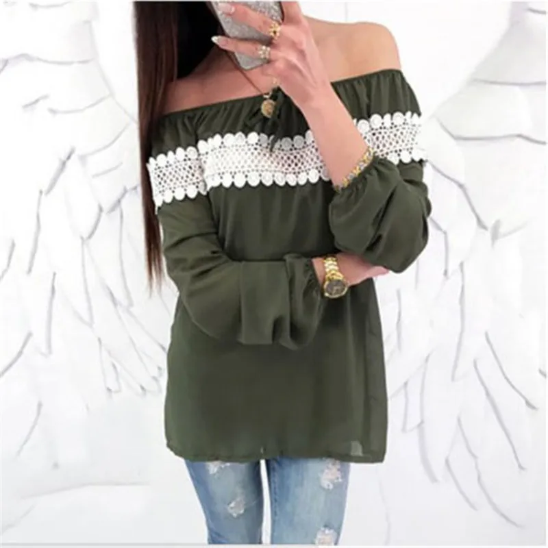 Women Blouse Fashion Off The Shoulder Long Sleeve Tops Shirts Autumn Summer Lace Patchwork Shirt Pullovers Femme Loose Clothes
Women Blouse Fashion Off The Shoulder Long Sleeve Tops Shirts Autumn Summer Lace Patchwork Shirt Pullovers Femme Loose Clothes