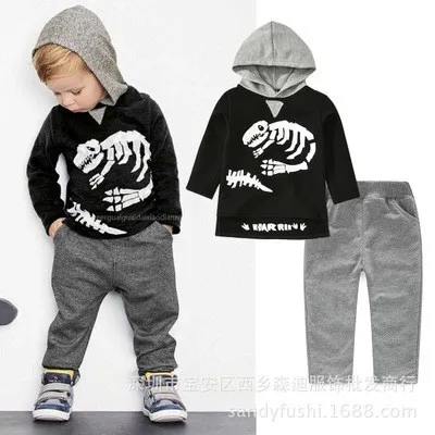 Toddler Boys Clothing Set Dinosaur Print Sports Suits For Boy Baby Hooded Sweatshirt Trousers 2pcs Casual Kids Clothes Suit | Детская