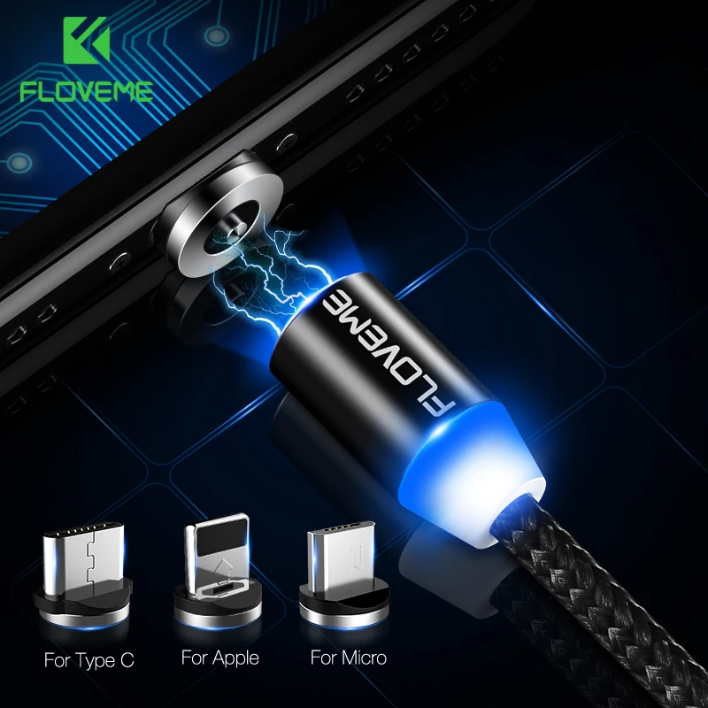 Магнитный светодиодный кабель FLOVEME Micro USB Type C для iPhone Xs Max XR X 7 магнитный мобильный