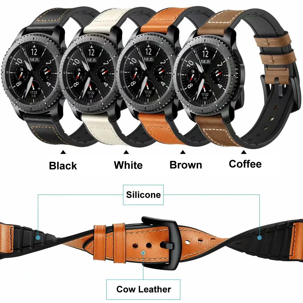 

Sport Watch Strap For Huami Amazfit 1 2 Genuine Leather With Rubber Watchbands For Samsung Gear S3 Bracleelt For Huawei Watch 2P