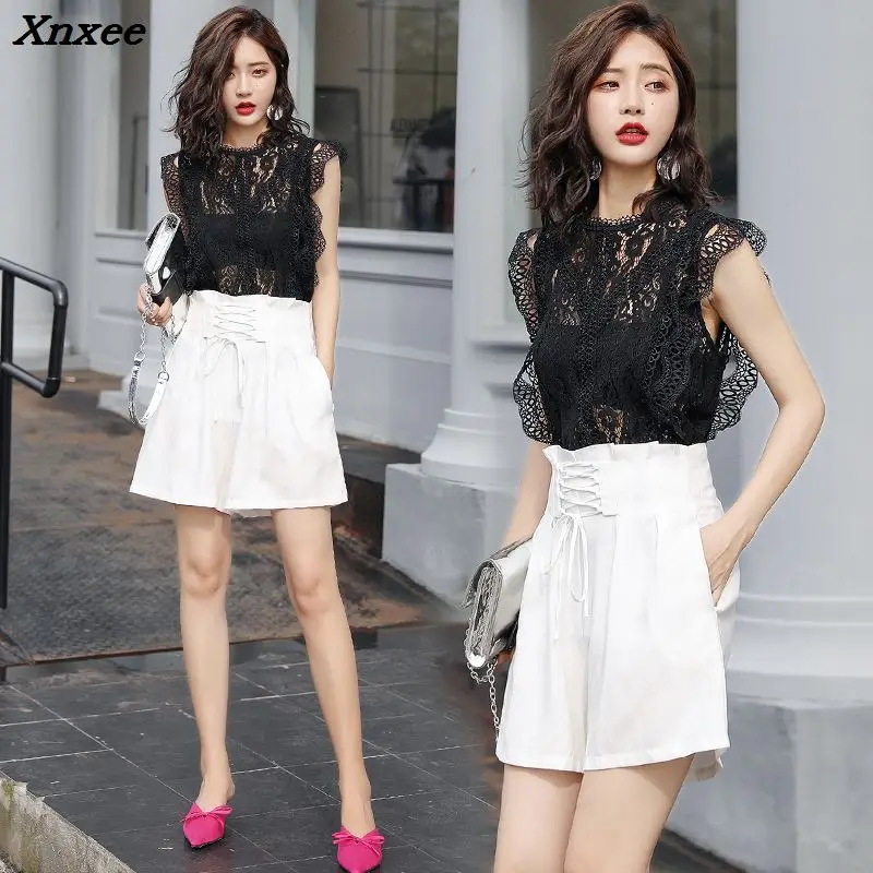 Summer lace blouse shirt women sleeveless solid hollow out o neck sweet slim tops white black Xnxee
Summer lace blouse shirt women sleeveless solid hollow out o neck sweet slim tops white black Xnxee