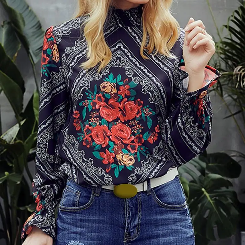 Women Large Size Chiffon Shirt Turtleneck Floral Printed Smocked Long Sleeve Loose Personality Wild Casual Top Shirt Hot Sale
Women Large Size Chiffon Shirt Turtleneck Floral Printed Smocked Long Sleeve Loose Personality Wild Casual Top Shirt Hot Sale