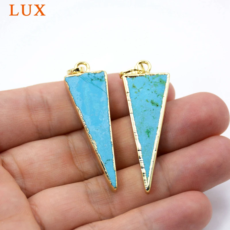 40mm 24K Gold Electroplated Edge Turquoises Triangle Pendant Gold Layered Single Bail Pendant Gem stone Pendant charm
40mm 24K Gold Electroplated Edge Turquoises Triangle Pendant Gold Layered Single Bail Pendant Gem stone Pendant charm