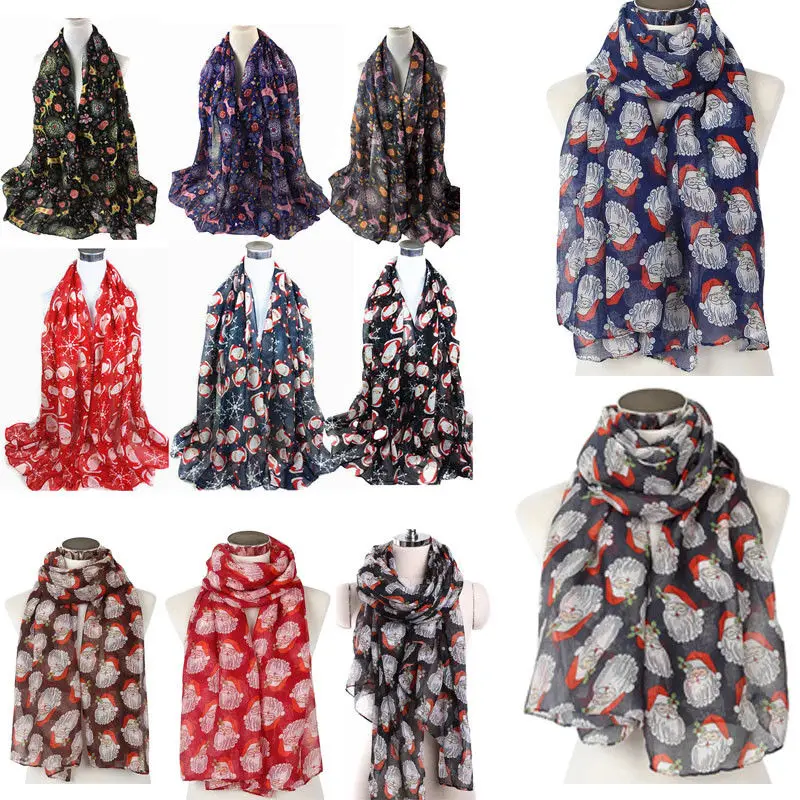 10 видов в наличии Рождественский Женский мягкий атласный Шелковый большой шарф с