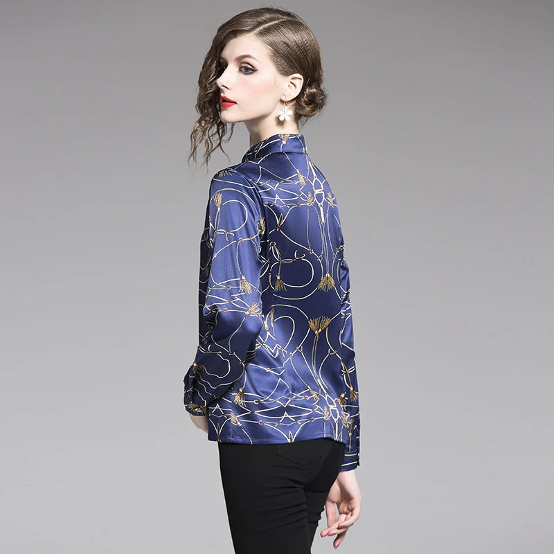 2019 Spring Summer Runway Luxury navy blue Printed Collar Long Sleeve OL Womens Party Casual Top Shirts Blouses
2019 Spring Summer Runway Luxury navy blue Printed Collar Long Sleeve OL Womens Party Casual Top Shirts Blouses