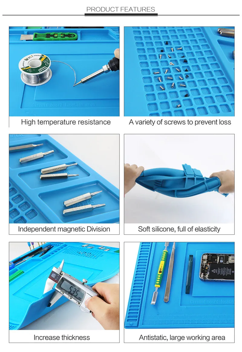 S-160 Silicone Repair Mat Magnetic Heat Insulation Working Magnetic for Electrical Soldering Repair Platform for iPhone PC LG
S-160 Silicone Repair Mat Magnetic Heat Insulation Working Magnetic for Electrical Soldering Repair Platform for iPhone PC LG