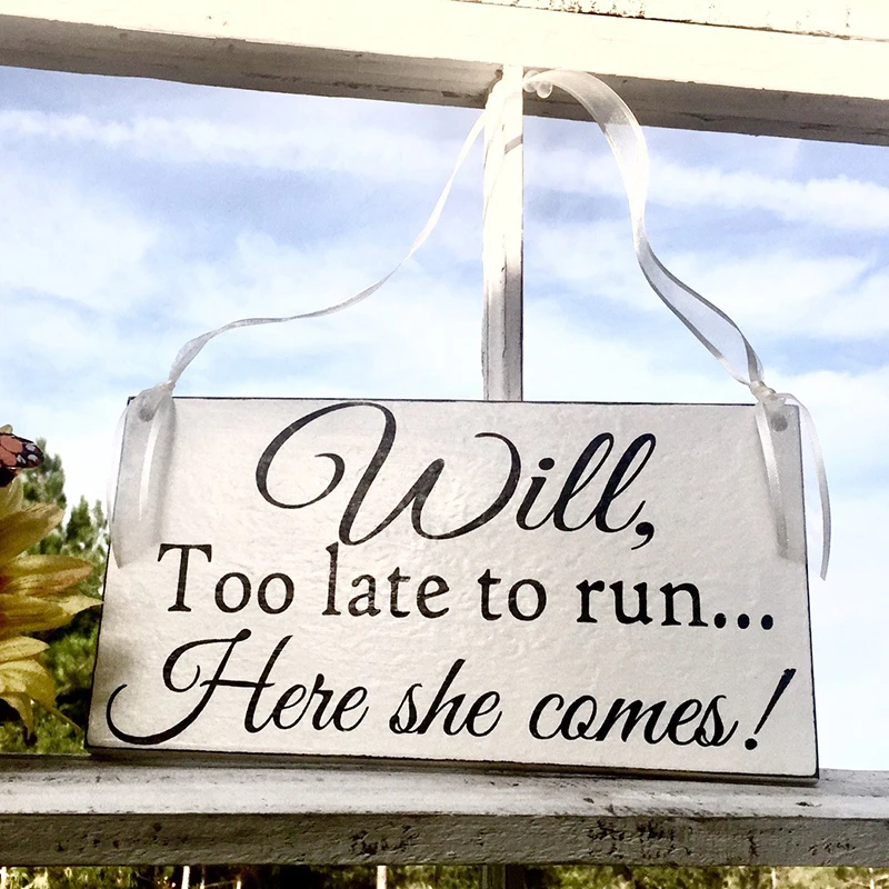 WEDDING SIGNS | Uncle sign | Too late to run here she comes | Bride and Groom | Mr and Mrs | Wood Wedding Signs | 6 x 11.5
WEDDING SIGNS | Uncle sign | Too late to run here she comes | Bride and Groom | Mr and Mrs | Wood Wedding Signs | 6 x 11.5