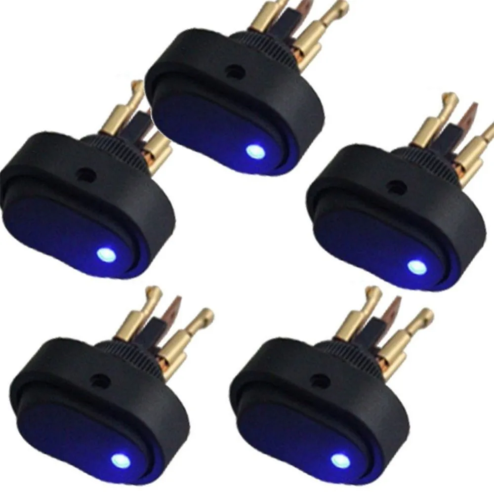 

5 pcs SPST Car Push Button Switch 12V 30A ON OFF 3 Pin Blue Red LED Light Auto Boat Universal Push Button Rocker Switches
