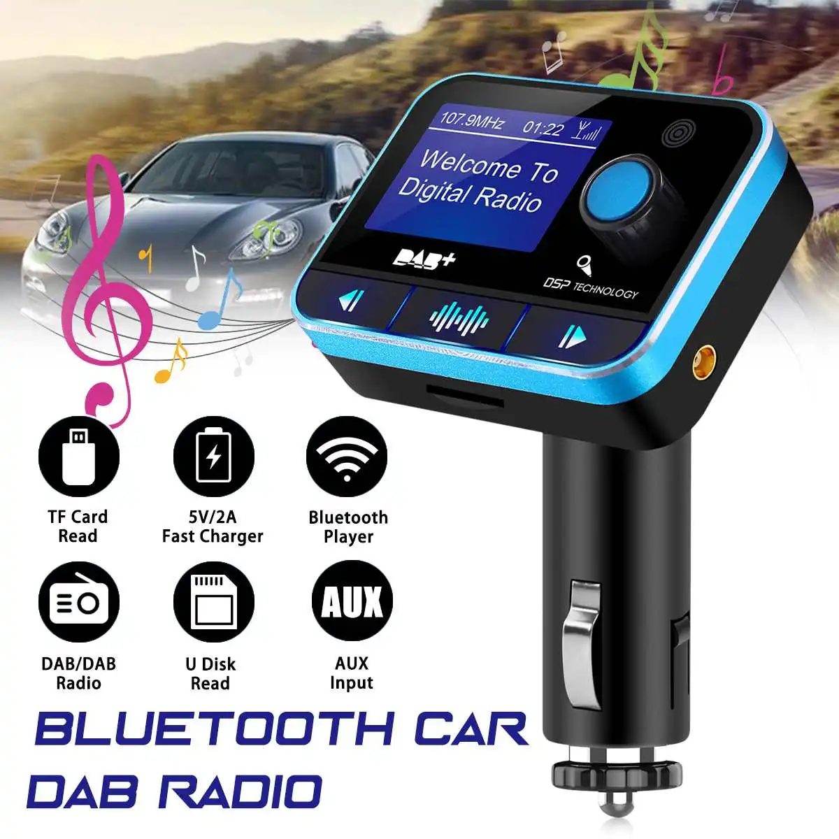 Цифровой радиоприемник DAB FM тюнер автомобильный bluetooth 4 2 адаптер передатчика DAV/DAB