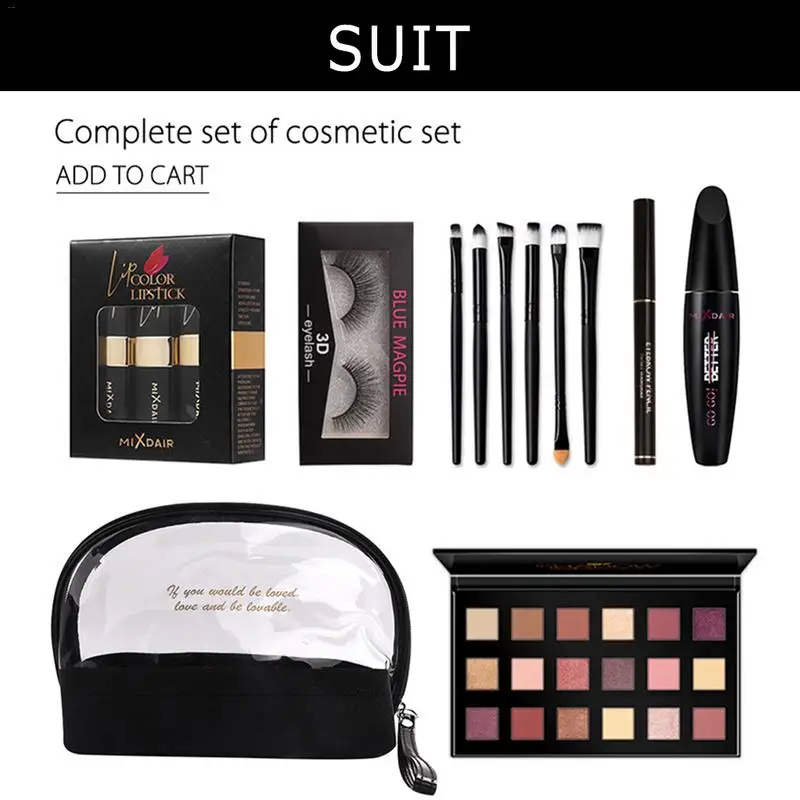Lipstick Eye Shadow Mascara Makeup Brush 3D False Eyelashes Eyebrow Pencil Set Full Beauty Makeup Set with Cosmetic Bag
Lipstick Eye Shadow Mascara Makeup Brush 3D False Eyelashes Eyebrow Pencil Set Full Beauty Makeup Set with Cosmetic Bag