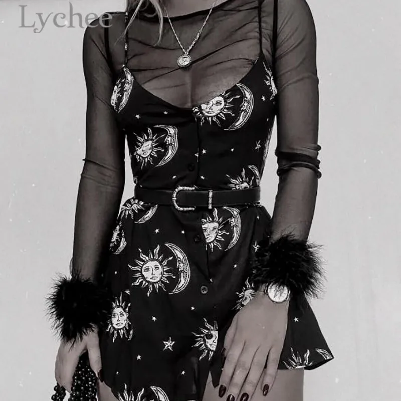 Lychee Vintage Star Moon Print Strap Female Dress Above Knee Bodycon Off Shoulder Sleeveless Summer Spring Women Mini Dress
Lychee Vintage Star Moon Print Strap Female Dress Above Knee Bodycon Off Shoulder Sleeveless Summer Spring Women Mini Dress