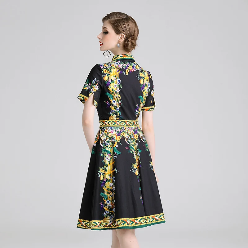 newest summer turn down neck slim designer runway dress women dresses black print party dress vestidos
newest summer turn down neck slim designer runway dress women dresses black print party dress vestidos