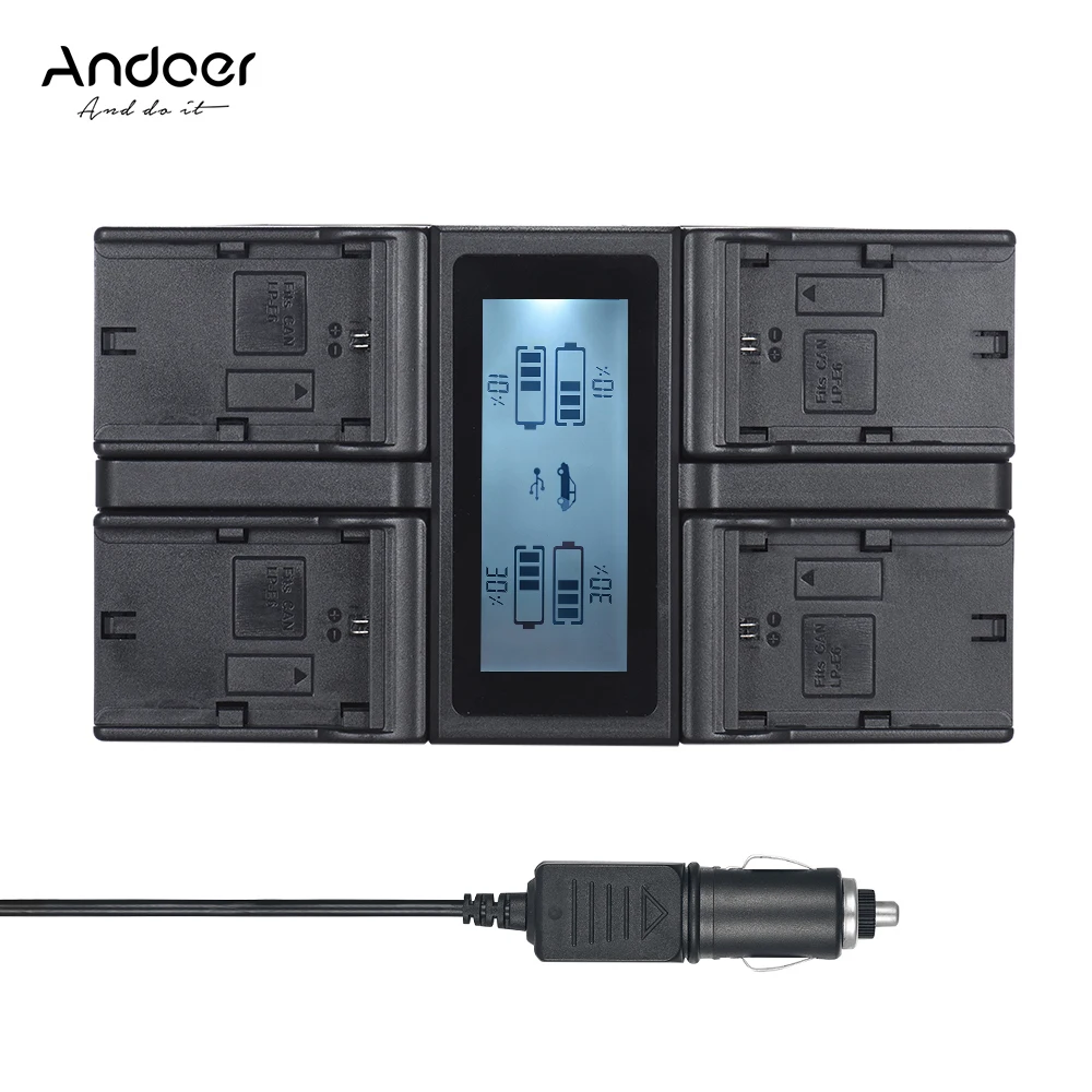 Andoer NP F970 4 канальное зарядное устройство для аккумуляторов с автомобильным