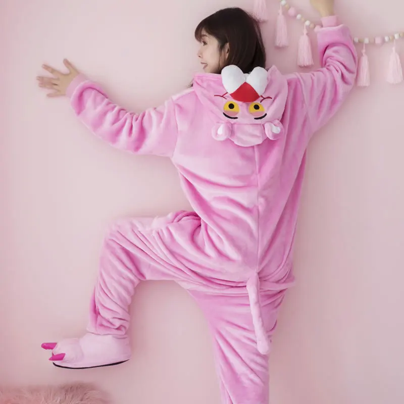 Пантера Kigurumi розовые пижамы в виде пантеры для женщин на зиму с рисунками