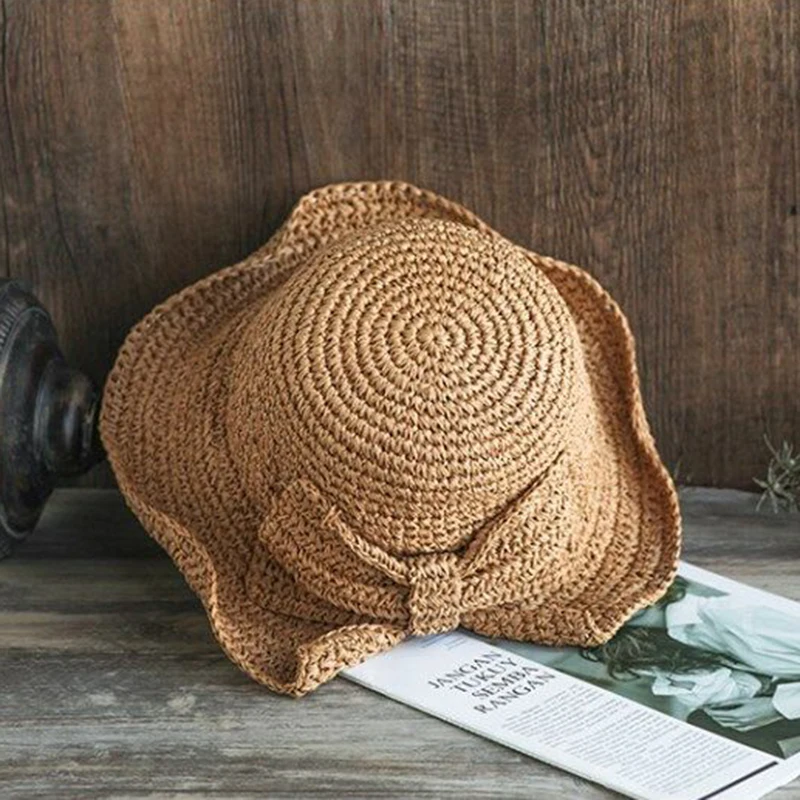 Шляпа от солнца из рафии для детей и взрослых шляпа с широкими полями бантом