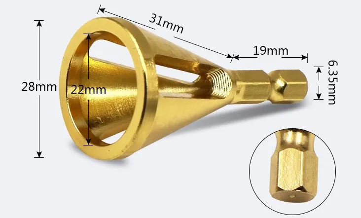 1pcs Gold HEX Deburring External Chamfer Tool Stainless Steel Remove Burr Tools Drill Bit
1pcs Gold HEX Deburring External Chamfer Tool Stainless Steel Remove Burr Tools Drill Bit