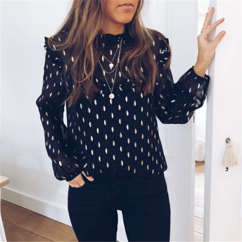 Women Chiffon Solid Black Long Sleeve Blouse Summer Spring Ruffles Casual Loose Tops Shirt 2019 Sexy Transparent Pullover Blouse
Women Chiffon Solid Black Long Sleeve Blouse Summer Spring Ruffles Casual Loose Tops Shirt 2019 Sexy Transparent Pullover Blouse