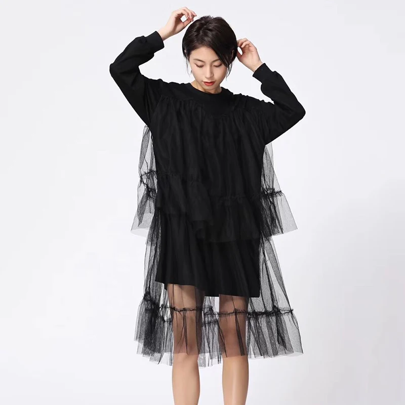 CHICEVER 2020 Spring Patchwork Mesh Dresses For Women O Neck Long Sleeve Loose Black Dress Fashion Casual Clothes New
CHICEVER 2020 Spring Patchwork Mesh Dresses For Women O Neck Long Sleeve Loose Black Dress Fashion Casual Clothes New