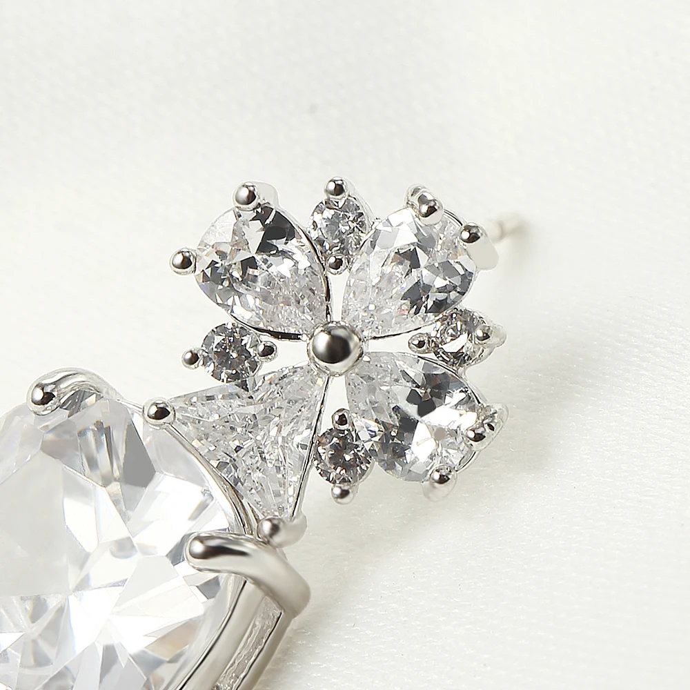 Women Dangle Drop Earrings with Full AAA+ Cubic Zirconia Zircon Flower Shape Light High Quality New Jewelry | Украшения и
