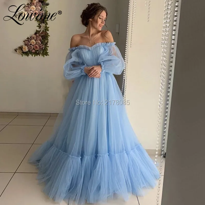 Розовые вечерние платья синие фатиновые с открытыми плечами для фотосъемки 2019