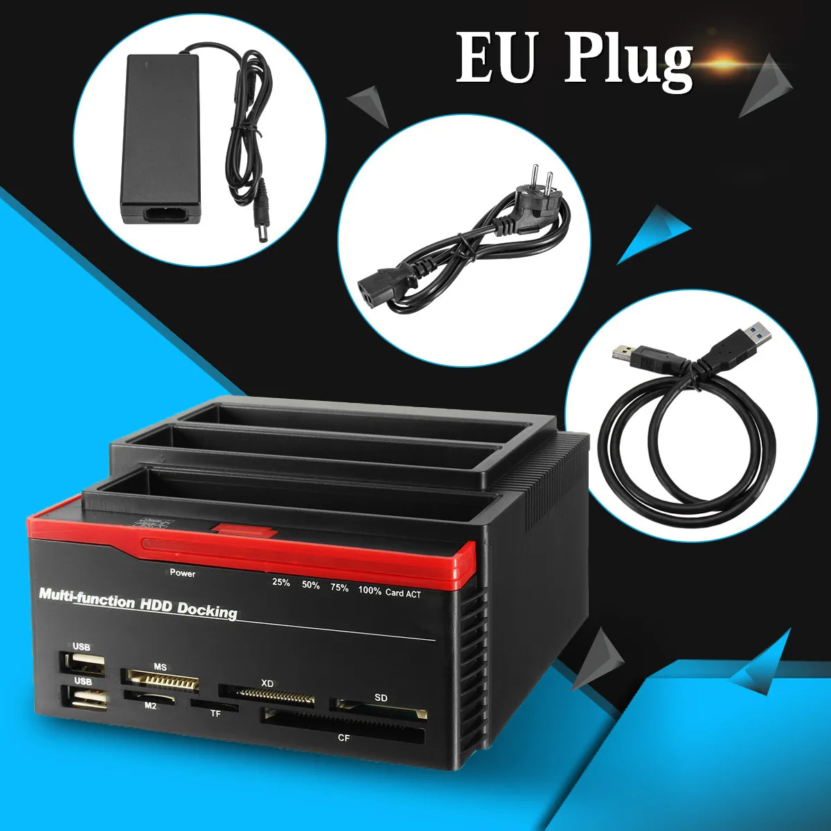 1 Set Multifunctional 2.5/3.5" External Dual SATA IDE HDD Hard Drive Docking Clone Card Reader USB 3.0 3 Bay Docking Station
1 Set Multifunctional 2.5/3.5" External Dual SATA IDE HDD Hard Drive Docking Clone Card Reader USB 3.0 3 Bay Docking Station