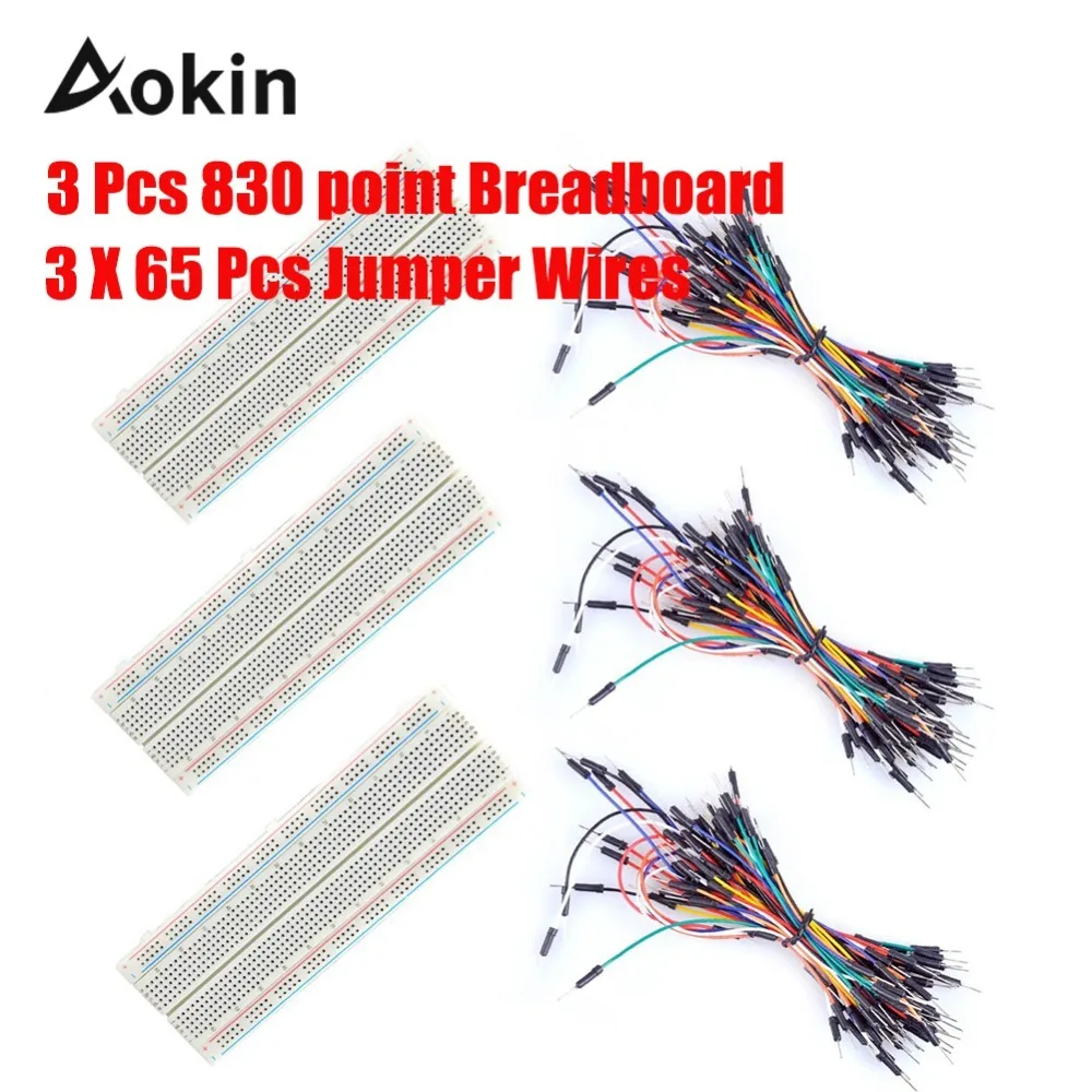 

3 Pieces 830 Point Breadboards Kit with 3x65Pcs M/M Flexible Breadboard Jumper Wires for Arduino Raspberry Pi