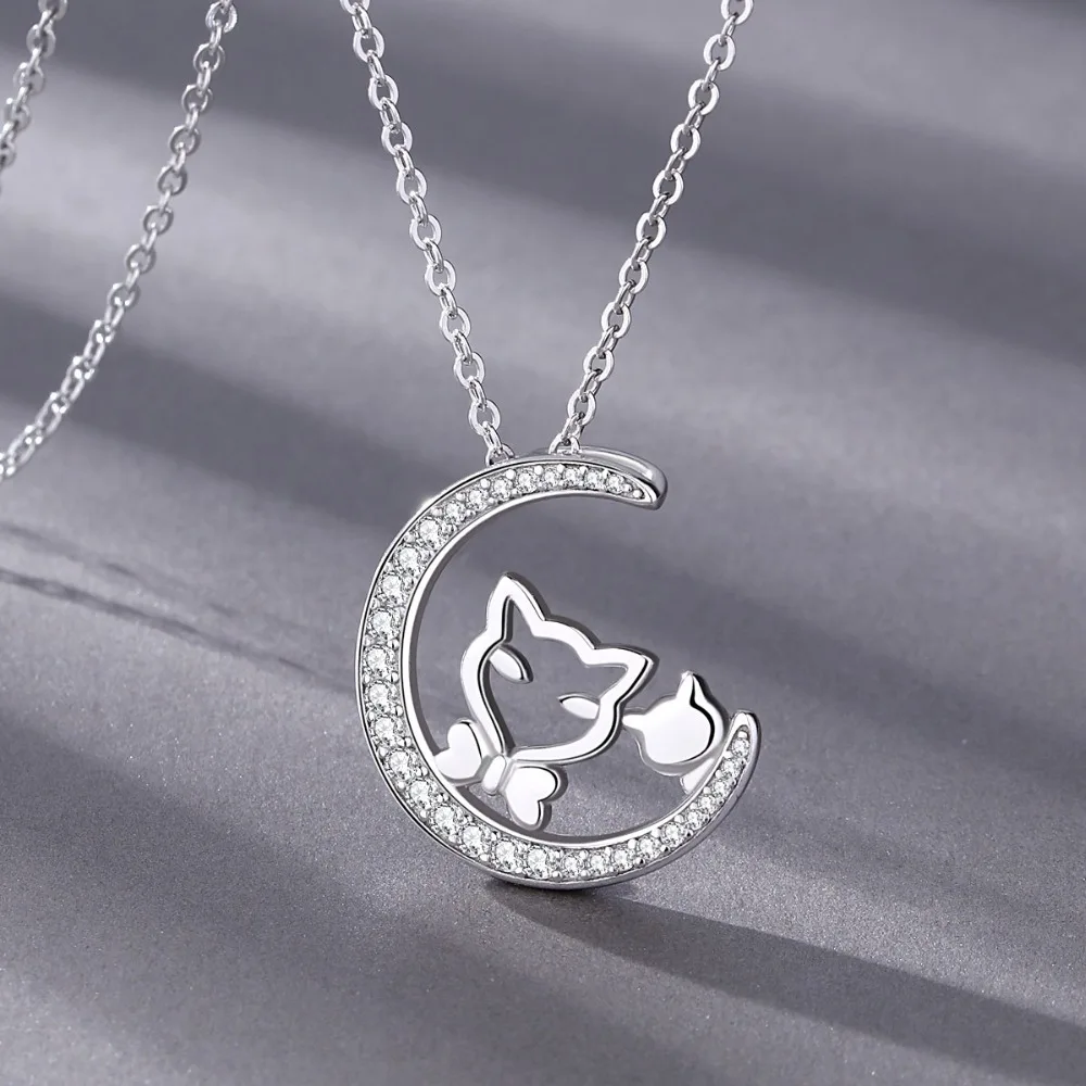EUDORA NEW 925 Sterling Silver Cubic Zirconia Moon Pendant Cute Cats Necklace For Women Fine Sliver Jewelry Birthday Gift CYD329
EUDORA NEW 925 Sterling Silver Cubic Zirconia Moon Pendant Cute Cats Necklace For Women Fine Sliver Jewelry Birthday Gift CYD329