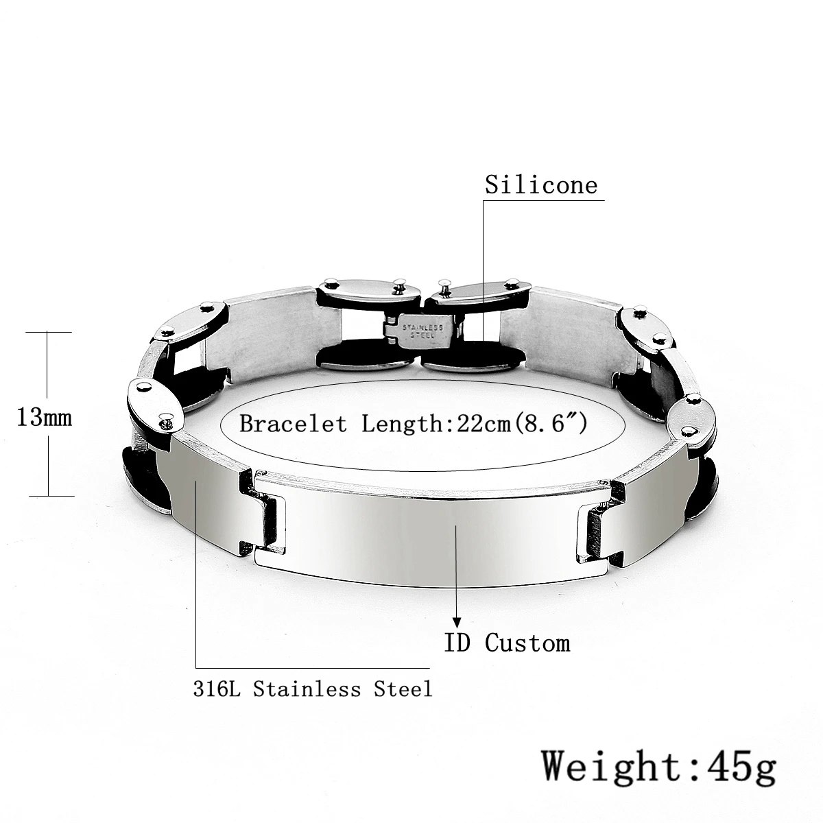 AMGJ Black Silicone Bracelet Bangle Hip Hop Cross Stainless Steel ID Custom Charm | Украшения и аксессуары