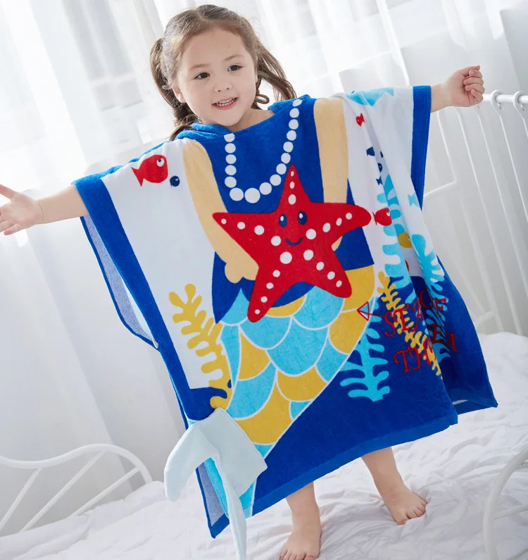 Качественное детское полотенце с капюшоном изображением голубого океана звезды