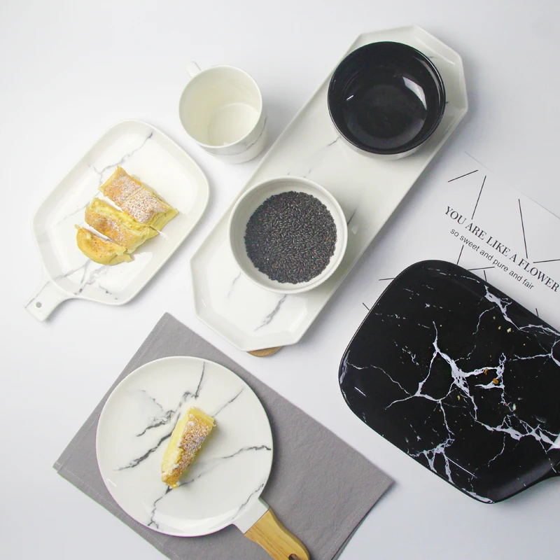Керамическая посуда с креативным дизайном в европейском стиле мраморным узором