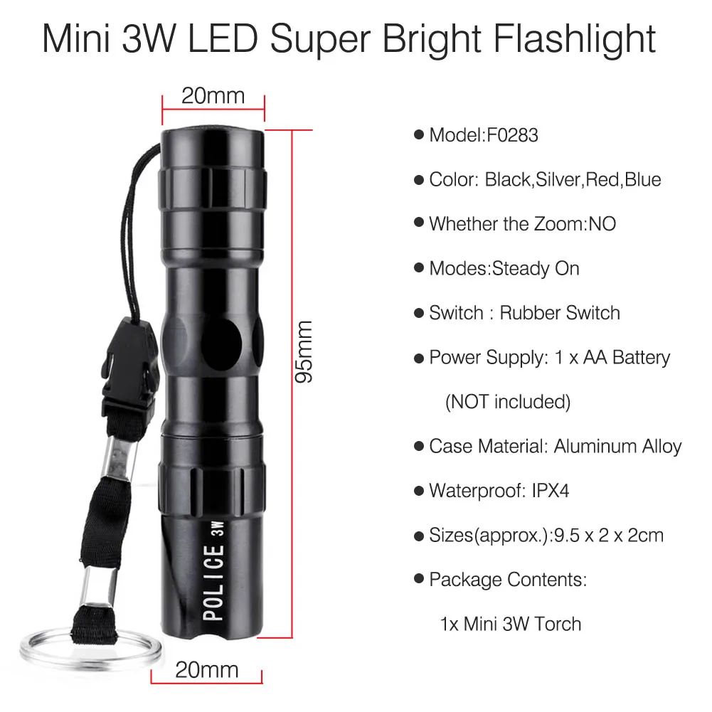 Mini Flashlight 10000 LM torch waterproof Super Bright Pen Light with Keychain by AA/14500 For Camping Hiking
Mini Flashlight 10000 LM torch waterproof Super Bright Pen Light with Keychain by AA/14500 For Camping Hiking