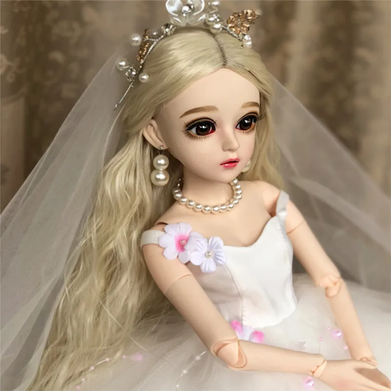 60 см BJD кукла с белым свадебным платьем Красивая макияж подвижная шарнирная День