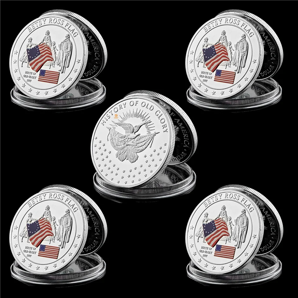 5Pcs USA Flag Betsy Ross Challenge Glory Birth Century Silver Plated Challenge Commemorative Coin Collection
5Pcs USA Flag Betsy Ross Challenge Glory Birth Century Silver Plated Challenge Commemorative Coin Collection