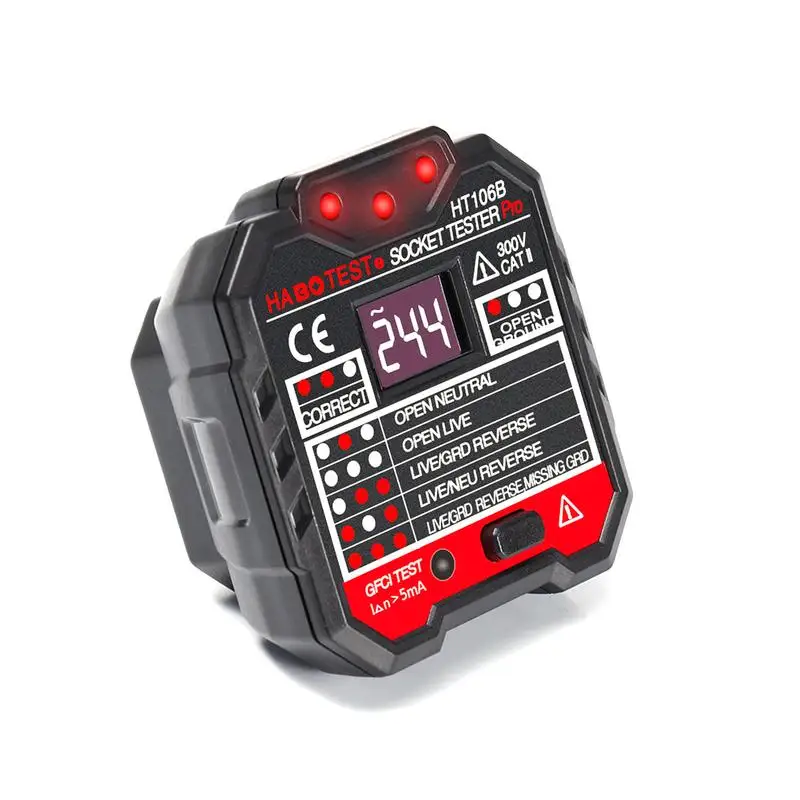 HT106D Socket Tester Rcd Circuit Tester Cable Tracker Voltage Test Outlet Tester Ground Zero Line Plug Polarity Phase Check
HT106D Socket Tester Rcd Circuit Tester Cable Tracker Voltage Test Outlet Tester Ground Zero Line Plug Polarity Phase Check